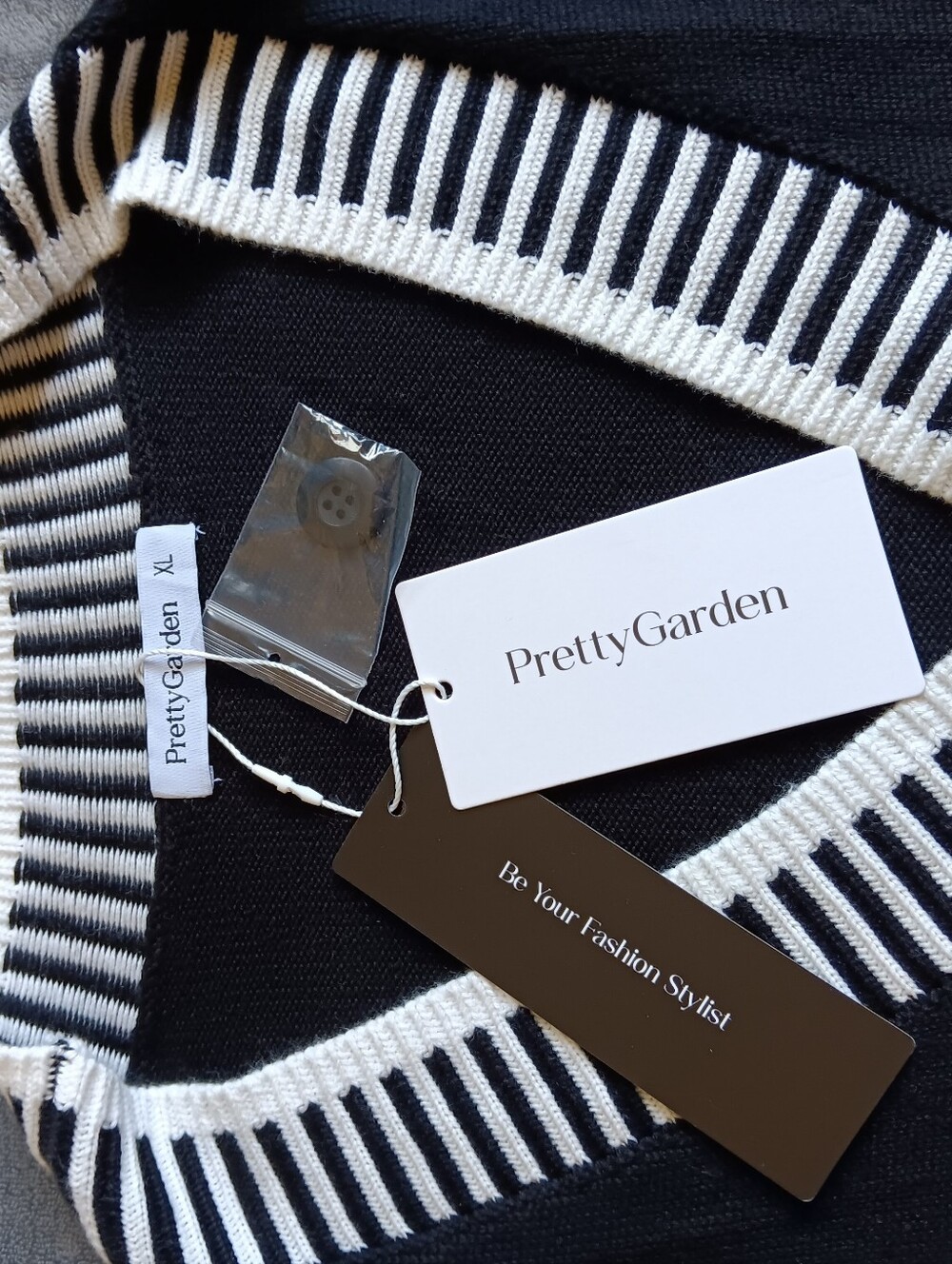 NWT Pretty Garden Black Cardigan Sweater W/ White Stripe Trim Womens Extra Large - Picture 6 of 8